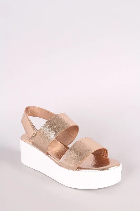 Stylish Open Toe Heels for Summer--Bamboo Double Band Open Toe Slingback Flatform Wedge