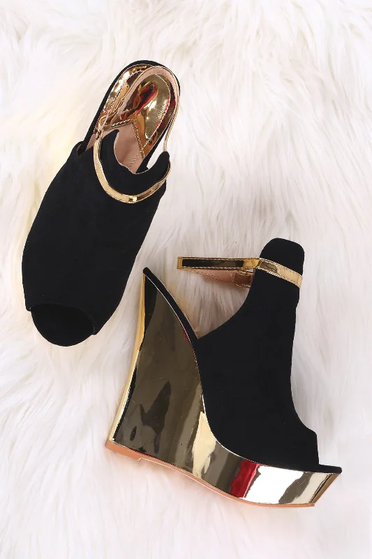 Stylish Ankle Strap Heels for Women--Peep Toe Ankle Strap Mirrored Wedge Heels