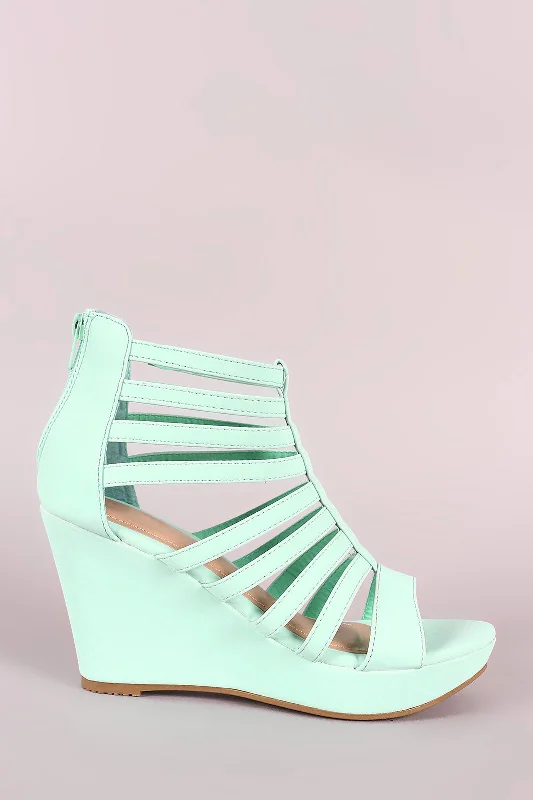 Nubuck Strappy Caged Platform Wedge---Affordable Strappy Platform Heels with Premium Quality