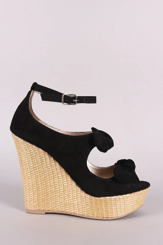 Stylish Ankle Strap Heels for Women--Qupid Suede Bow Ankle Strap Wedge