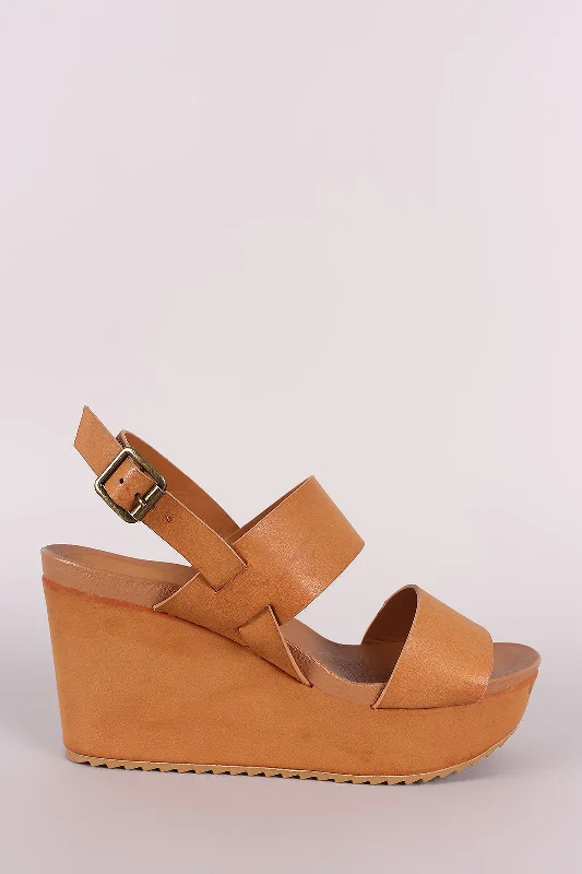 Stylish Platform Heels for Extra Height--Bamboo Double Band Slingback Platform Wedge