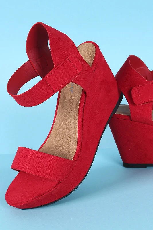 Affordable Suede Ankle Pumps for All-Day Wear--Bamboo Suede Open Toe Low Platform Wedge