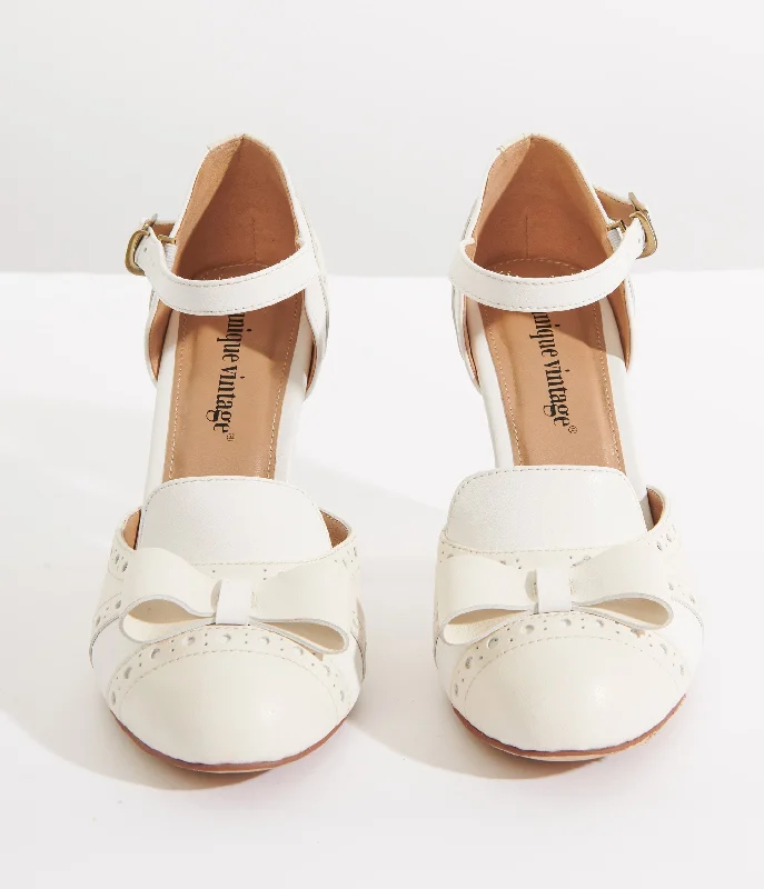 Unique Vintage 1920s Beige & Cream Bow Heels---Charming Bow Pumps for a Cute and Stylish Look