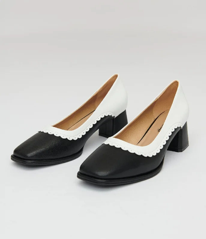 Unique Vintage 1950s Black & White Square Toe Pumps---Durable Square Toe Block Heels for Everyday Use