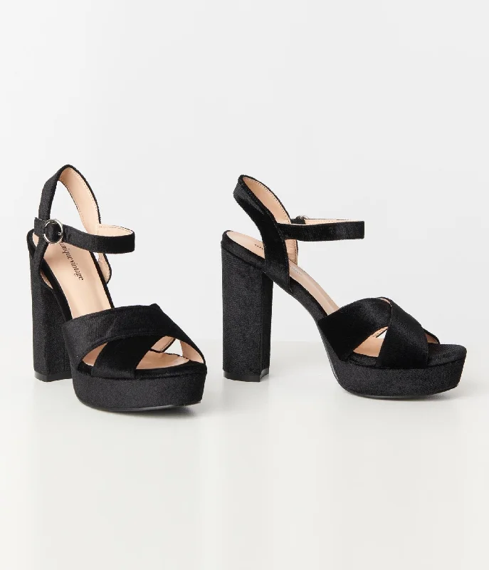 Stylish Platform Heels for Extra Height--Unique Vintage Black Velvet Platform Heels