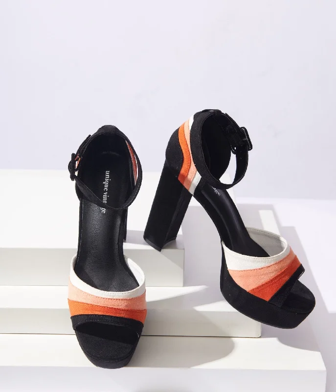 Trendy Peep Toe Platform Heels Crafted from Genuine Leather--Unique Vintage Candy Corn Suede Peep Toe Pumps