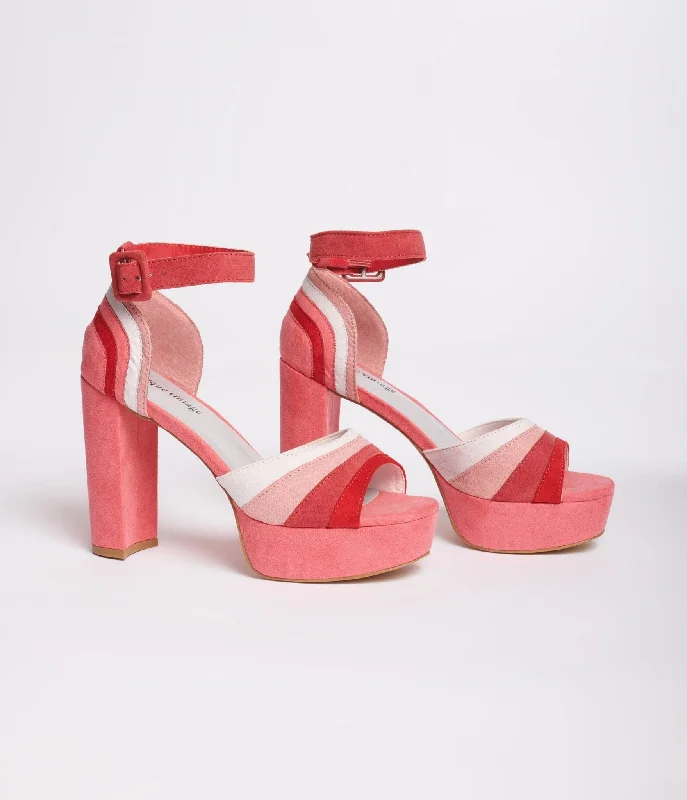 Trendy Peep Toe Platform Heels Crafted from Genuine Leather--Unique Vintage Pink Suede Peep Toe Platform Heels