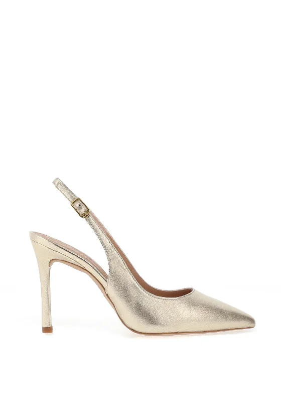 Unisa Tulsa Metallic Leather Heeled Sling Back Shoes, Gold---Comfortable Leather Pumps for Office and Everyday Wear