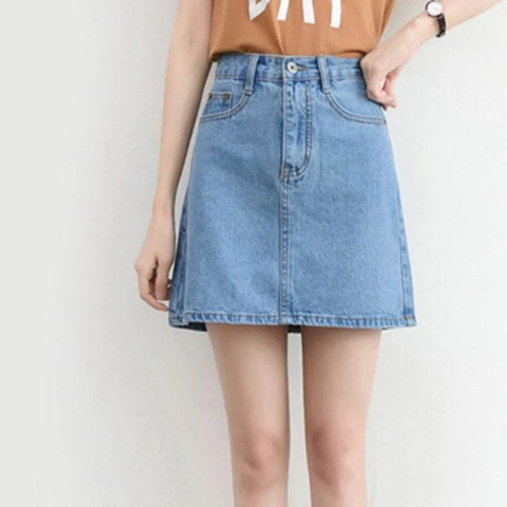 Women's zipper-detail denim skirts for modern appeal -Uridia High Waist Denim Mini Skirt Women's zipper-detail denim skirts for modern appeal -Uridia High Waist Denim Mini Skirt