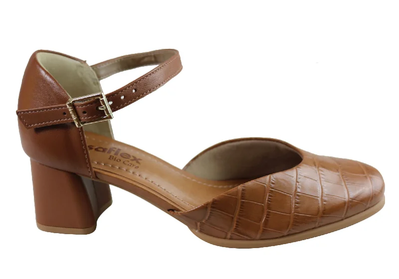 Usaflex Amaya Womens Mid Heel Leather Shoes Made In Brazil---Comfortable Leather Pumps for Office and Everyday Wear