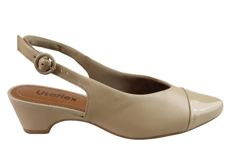 Usaflex Ryleigh Womens Low Heel Leather Shoes Made In Brazil---Comfortable Leather Pumps for Office and Everyday Wear