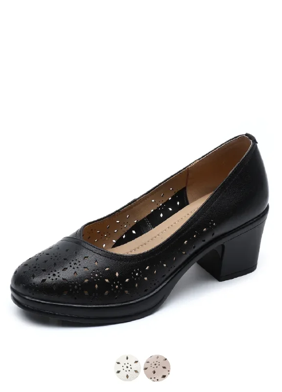 USS Shoes Nair Women's Leather Square Heel Pumps---Comfortable Leather Pumps for Office and Everyday Wear