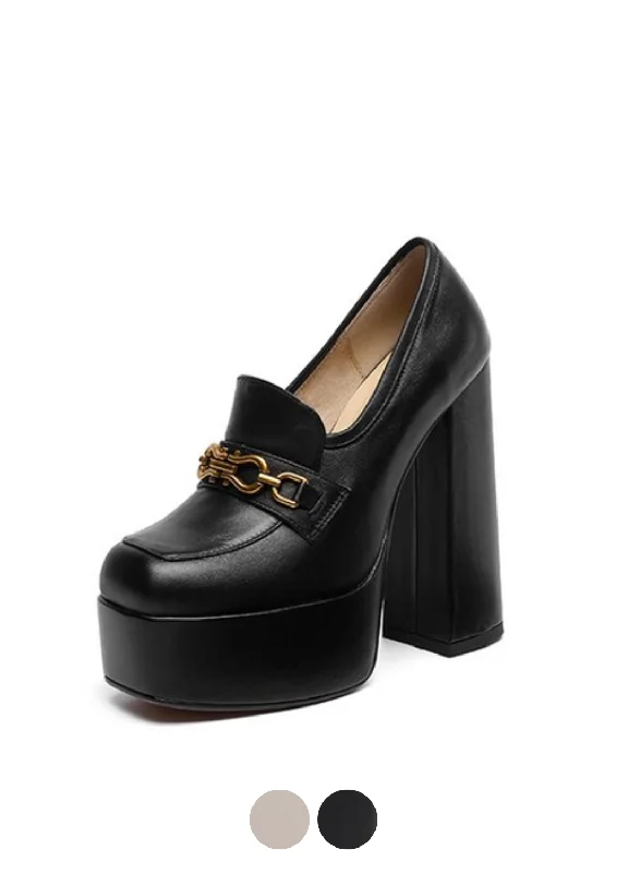 USS Shoes Pilar Women's Platform Leather Pump Black Shoes---Comfortable Leather Pumps for Office and Everyday Wear