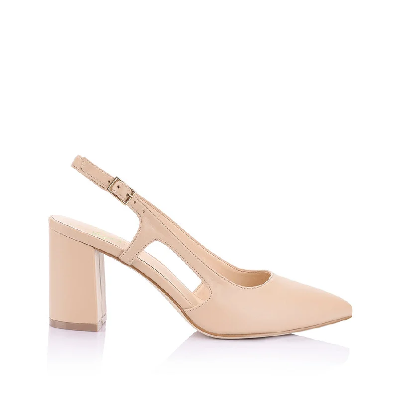 Trendy Chunky Heel Pumps for Casual Wear--Enrique Sling Back Block Heels - Nude