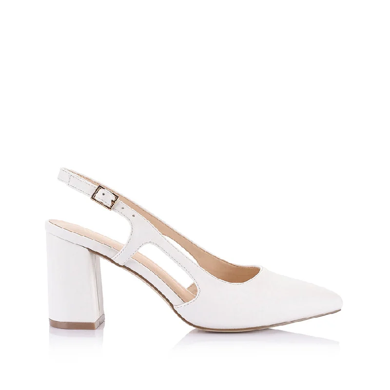 Trendy Chunky Heel Pumps for Casual Wear--Enrique Sling Back Block Heels - White