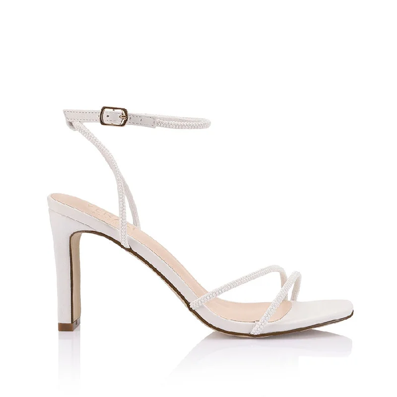 Kimmy Slim Strappy Heels - White Pearl---Affordable Strappy Platform Heels with Premium Quality