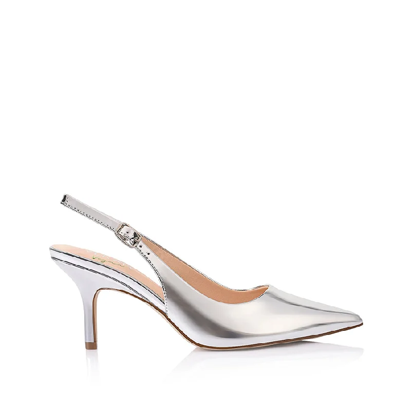 Stiletto Heel Pumps with Perfect Fit--Shayley Slingback Stilettos - Silver Mirror-Fashionable & Classic