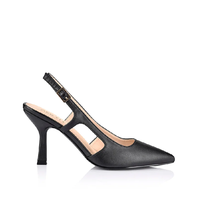 Spencer Slingback Pumps  - Black Smooth---Fashionable Kitten Heels for Date Night