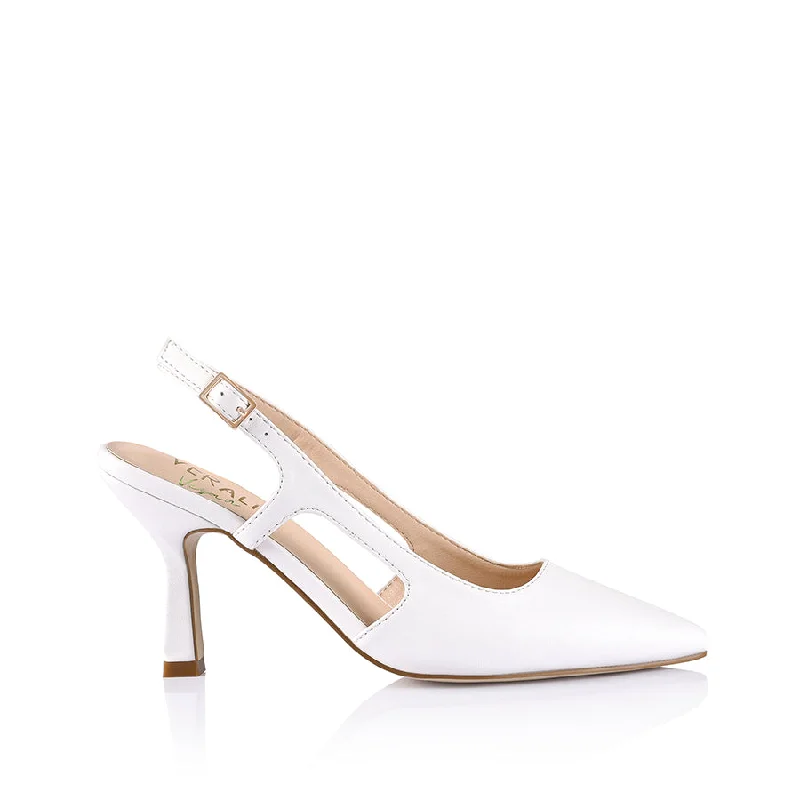 Spencer Slingback Pumps  - White Smooth---Fashionable Kitten Heels for Date Night