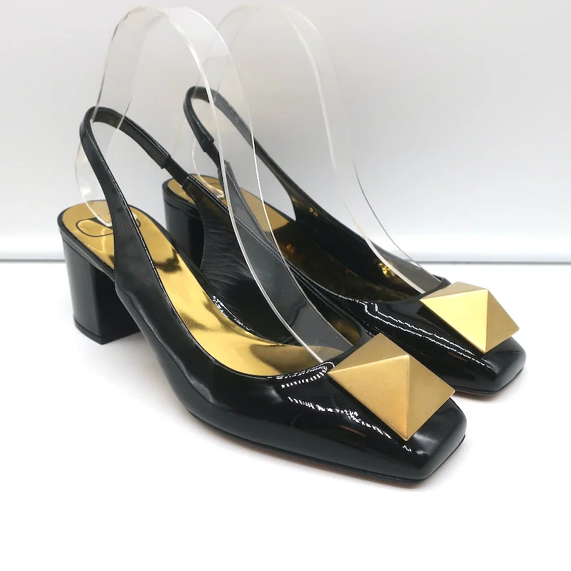 Sleek and Shiny Patent Pump Heels for a Polished Look--Valentino One Stud Slingback Pumps Black Patent Leather Size 36.5 NEW