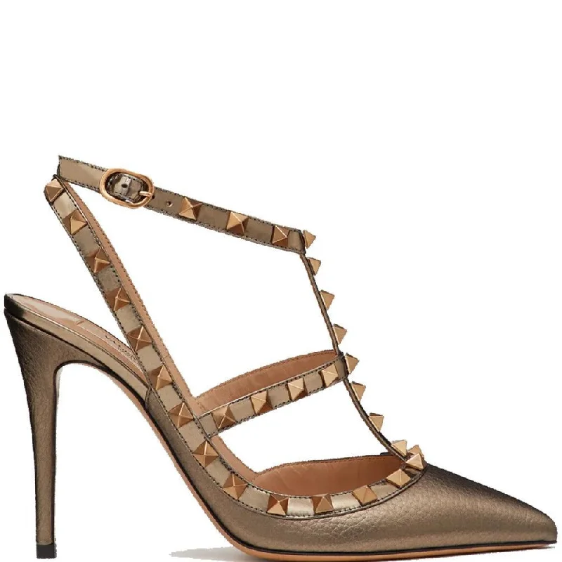 Versatile Dress Heels for Formal and Casual Wear---Rockstud Slingback Metallic, Sasso