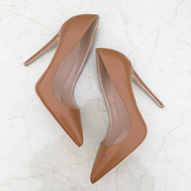 Stiletto Heel Pumps with Perfect Fit--Light Brown Women Classic Pointed Toe High Heels Elegant Ladies Slip-Fashionable & Classic