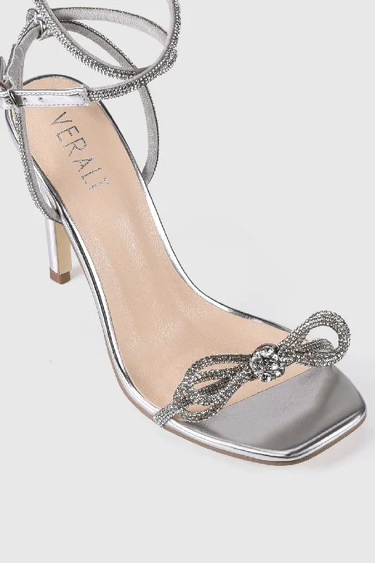 Stiletto Heel Pumps with Perfect Fit--VERALi Ottawa Diamante High Heels Silver Metallic Smooth-Fashionable & Classic