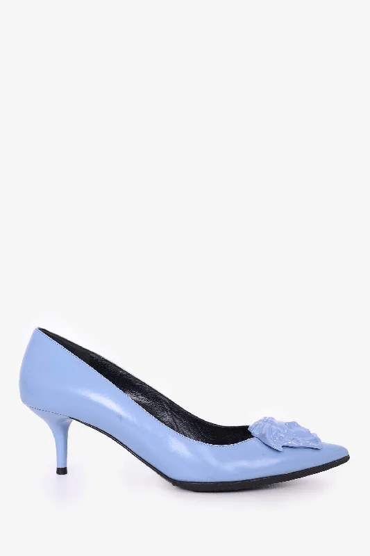 Versace Blue leather Medusa Head Pumps Size 37.5---Comfortable Leather Pumps for Office and Everyday Wear