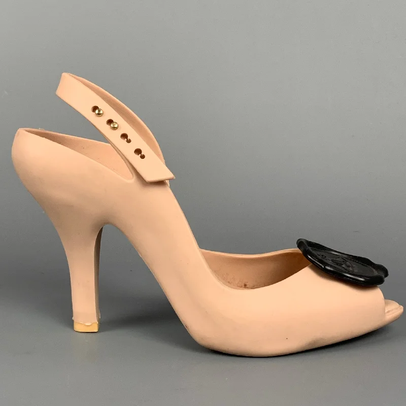 Versatile Heeled Sandals for Any Occasion---VIVIENNE WESTWOOD Anglomania Size 6 Rose Rubber Melissa Heels Pumps