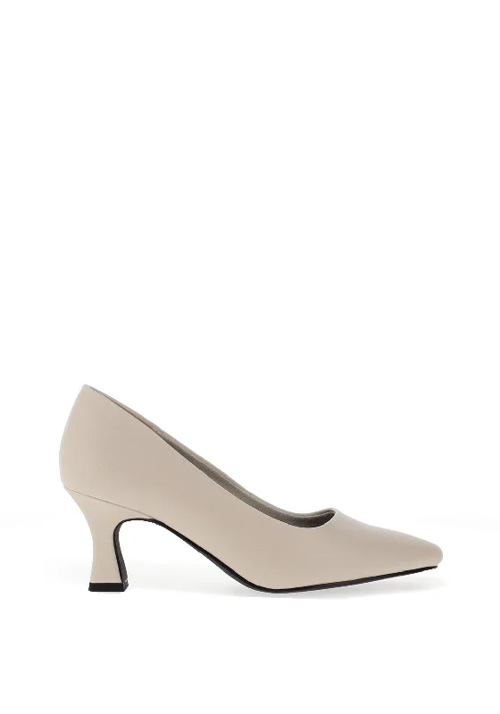 Marco Tozzi Faux Leather Tapered Heeled Shoes, Cream---Comfortable Leather Pumps for Office and Everyday Wear