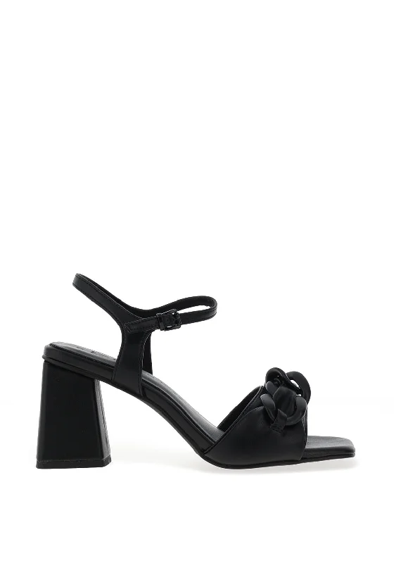 Trendy Chunky Heel Pumps for Casual Wear--Marco Tozzi Leather Chain Block Heel Shoes, Black