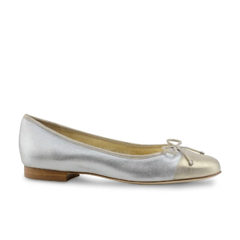 Werner Kern: Kay CapToe Ballerina Flat - Gold & Silver Pixie Dust | 0.5" Stacked Heel | MED | Flexible Raw Hard Leather Sole---Comfortable Leather Pumps for Office and Everyday Wear