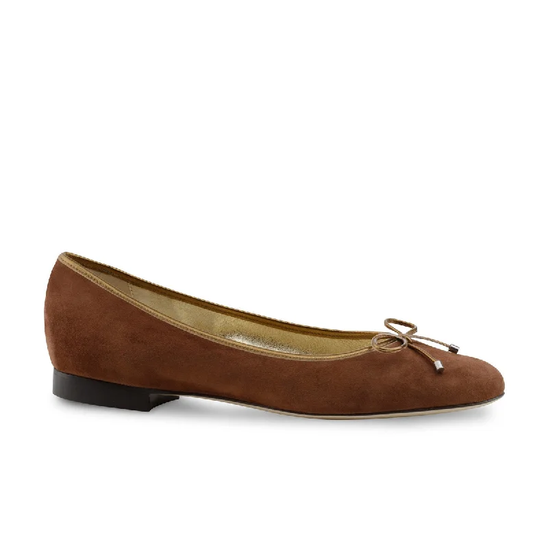 Affordable Suede Ankle Pumps for All-Day Wear--Werner Kern: Jane Classic Plain Toe Ballerina Flat - Rust Suede  | 0.5" Stacked Heel | MED | Flexible Raw HARDSOLE