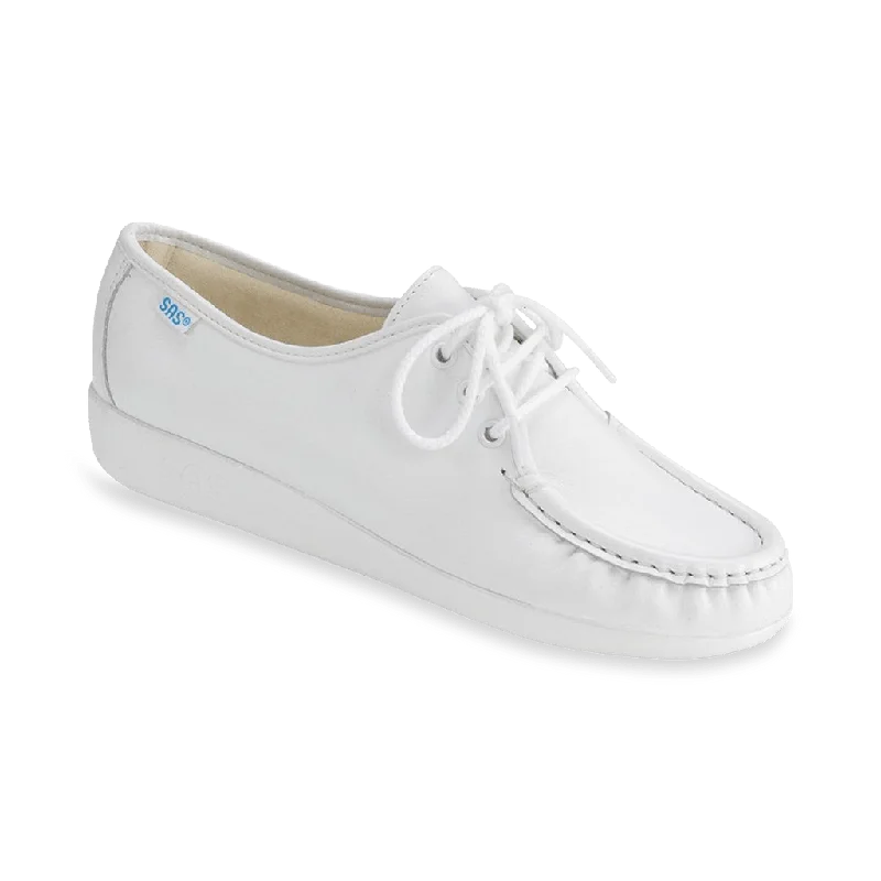 Trendy Chunky Heel Pumps for Casual Wear--WHITE | SAS Siesta - Lace Up Loafer at Brandy's Shoes Made in USA