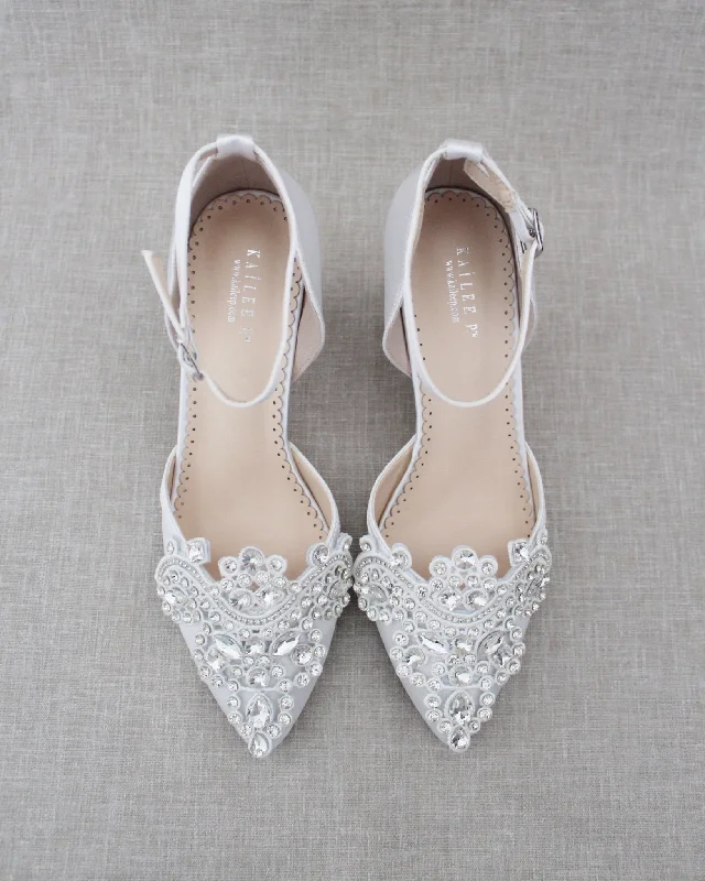 Trendy Chunky Heel Pumps for Casual Wear--Embellished Rhinestones Block Heel for Wedding