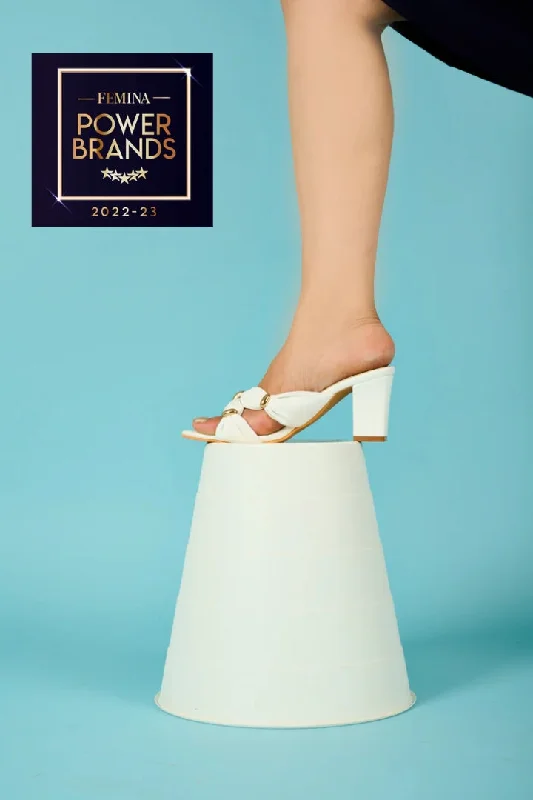 Trendy Chunky Heel Pumps for Casual Wear--Women's White Intertwined Strap Block Heels