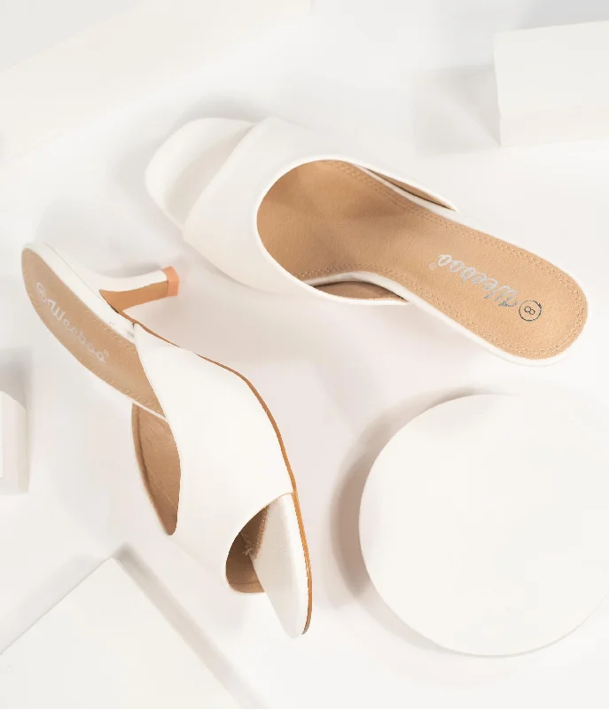 White Leatherette Peep Toe Kitten Heels---Fashionable Kitten Heels for Date Night