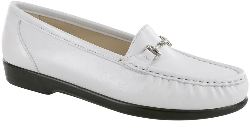 Trendy Chunky Heel Pumps for Casual Wear--WHITE PAT | Metro Slip On Loafer at Brandy's Shoes Made in USA