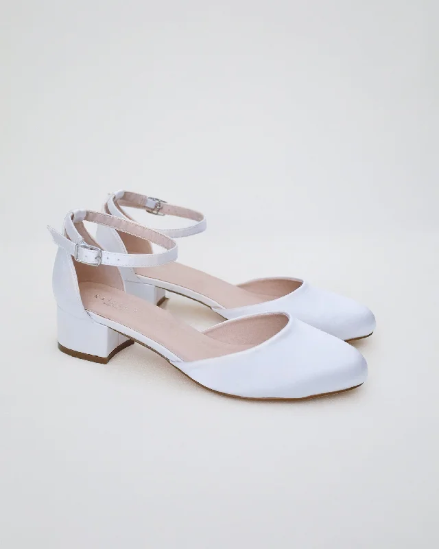 Stylish Ankle Strap Heels for Women--Round Toe Satin Block Heel with Ankle Strap