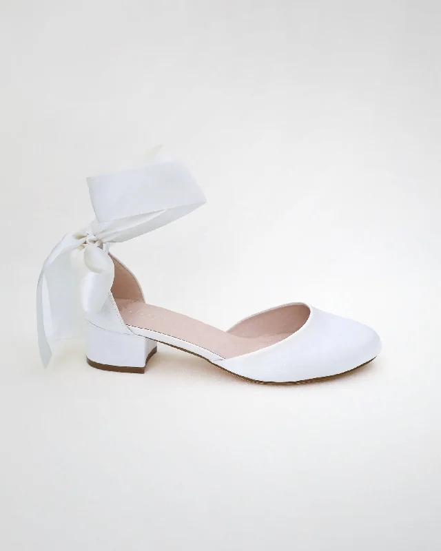 Round Toe Satin Block Heel with Wrapped Ribbon TieAffordable Satin Heels with a Luxe Touch