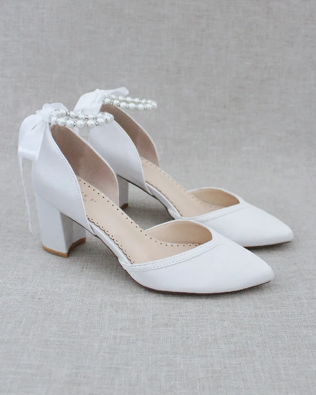 Stylish Ankle Strap Heels for Women--Pearl Ankle Strap Block Heel Wedding Shoes