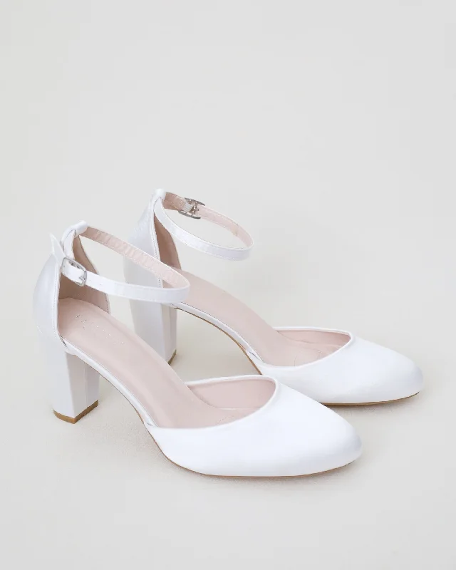 Stylish Ankle Strap Heels for Women--Satin Block Heel with Ankle Strap