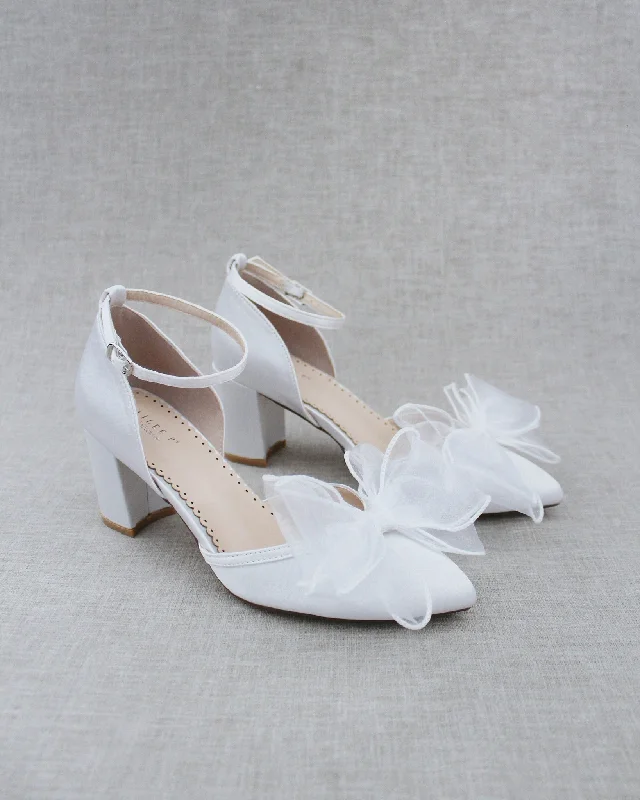 Satin Block Heel with Layered Organza Bow for BridesAffordable Satin Heels with a Luxe Touch