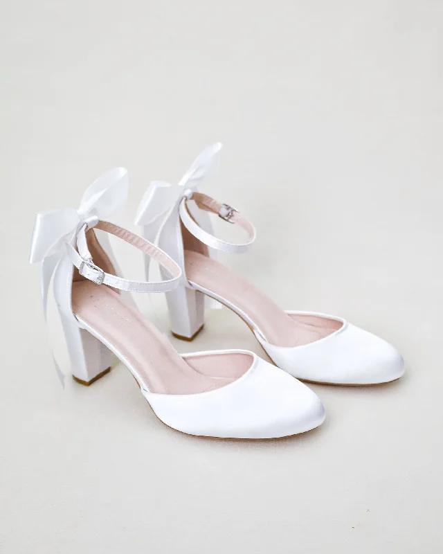 Satin Block Heel with Satin Back BowAffordable Satin Heels with a Luxe Touch