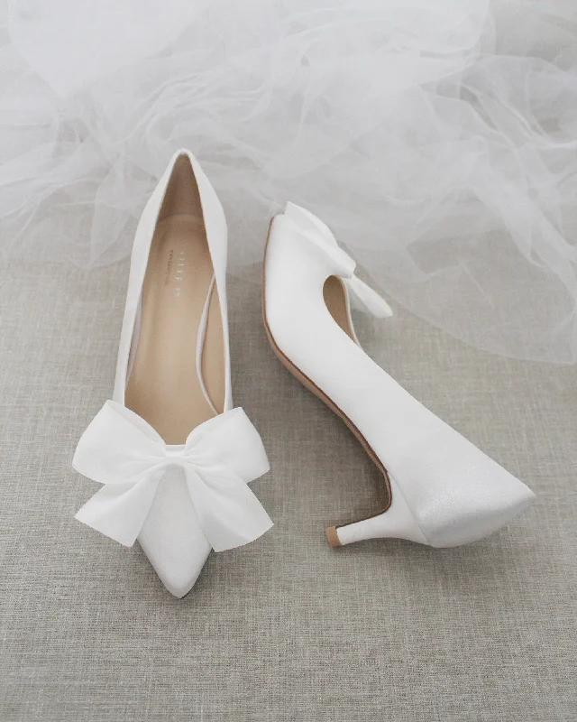 White Satin Pointy Toe Pump Low Heel with Satin BowAffordable Satin Heels with a Luxe Touch