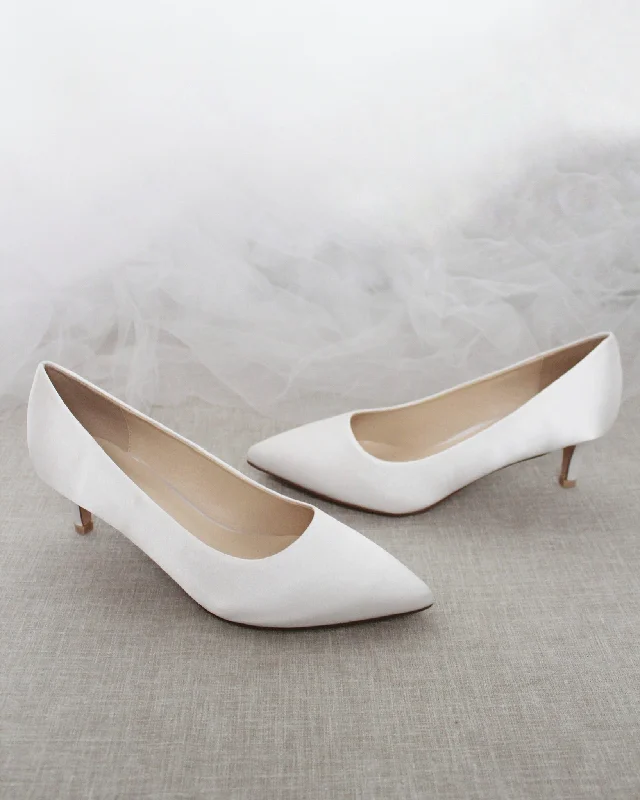 White Satin Pointy Toe Pump Low HeelAffordable Satin Heels with a Luxe Touch