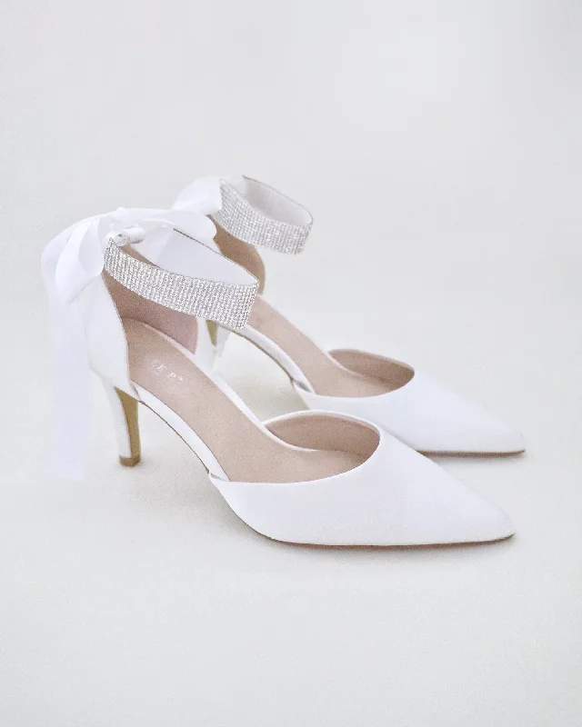 Satin Wedding Heels with Rhinestones StrapAffordable Satin Heels with a Luxe Touch