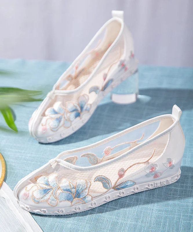 Versatile Heeled Sandals for Any Occasion---White Women Wedge Tulle Boutique Splicing Embroideried