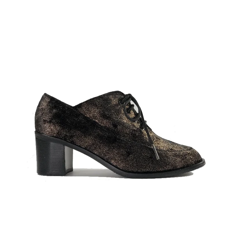 Luxurious Velvet Women's Pumps with Soft Finish---'Winifred' vegan oxford mid-heels by Zette Shoes - Chocolate Velvet