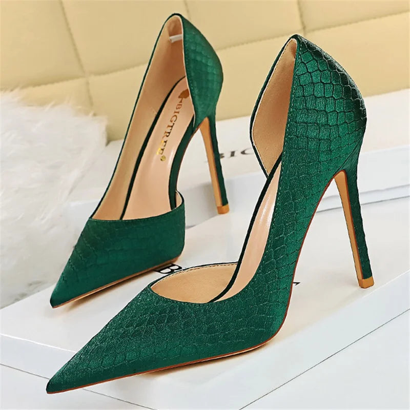 Women 7.5cm 10.5cm High Heels Elegant Pumps Lady Plus Size Silk Satin GreenAffordable Satin Heels with a Luxe Touch